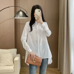 ☆ ホワイト ☆ Lサイズ ☆ シャツワンピース ロングシャツ チュニックブラウス ロングシャツ レディース 長袖 チュニックブラウス ブラウス ゆるシャツ トップス ロング ロング丈 シャツワンピース ワンピ きれいめ おしゃれ 前開き 襟付き ワイシャツ