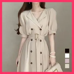 【スタッフおすすめ！】 シャツワンピース 半袖 春夏スーツワンピ パフスリーブワンピ/上品清楚お出かけ服/ミモレ丈ワンピース レディース ロングワンピース白 体型カ おすすめ おしゃれ　かわいい　人気 87HNN-001