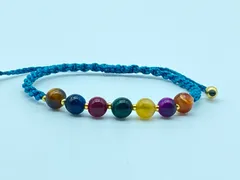 七色のタイガーアイ　マクラメブレスレット　厄除け　還暦　プレゼント