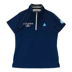 サイズ：M LE COQ GOLF ルコックゴルフ  ハーフジップ 半袖Tシャツ ロゴ刺繍  ネイビー系 [240101445119] ゴルフウェア レディース ストスト