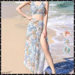 タンキニ 水着3点セットパレオ付き 韓国花柄水着セット ホルターネックタンキニ ボクサーパンツ 巻きスカート 体型カバー水着 セパレート 大人可愛いスイムウエア日焼け防止 みずぎ 鮮やか水着リゾート 盛れる水着 ビキニ