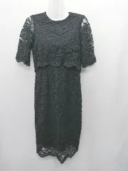 ◇ ⊂ PourVous プールヴー レース 半袖 膝丈 ワンピース サイズM ブラック レディース E  【1412260006095】