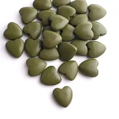 【 片穴 ウッドチャーム ハート 約22mm 4個 】 ハートチャームペンダントトップ  パーツ ウッドパーツ 大ぶり ( カーキグリーン )