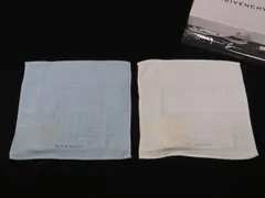 ■美品■ GIVENCHY ジバンシィ コットン100% フェイスタオル ハンドタオル 2点セット ライトブルー系×オフホワイト系 DD6661