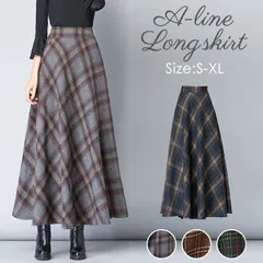 ☆ Sサイズ ☆ スカート ロング レトロ skirtlg810d ロングスカート 柄 スカート アンブレラスカート フレアスカート フレア Aラインスカート Aライン ハイウエスト ウール ロング ロング丈 レトロ チェック エレガント レディース