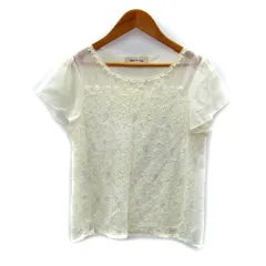ミッシュマッシュ MISCH MASCH カットソー 半袖 ラウンドネック 切替 レース ビーズ装飾 M オフホワイト /SY34