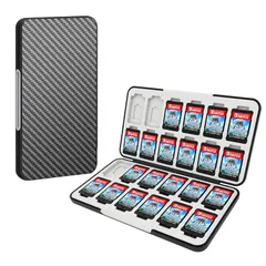 【新着商品】PGRTYOF Switch ゲームカードケース、【耐衝撃】ハードシェル保護・耐久24スロットカード&24スロットマイクロSDカード収納ホルダーボックス、スリムでポータブル (黒色炭素繊維) 1