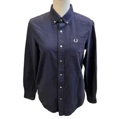 フレッドペリー FRED PERRY 美品 長袖 ボタンダウン シャツ ワンポイント ロゴ 厚手 Sサイズ 紺 ネイビー