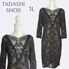 新品◆TADASHI SHOJI タダシショージ 上品ブラックお花刺繍の総レースタイトワンピース 3L