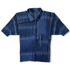 美品 PLEATS PLEASE デニム転写 変形袖 切り替え イッセイミヤケ