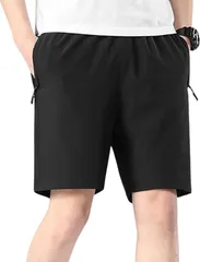 Gloriosa ハーフパンツ メンズ ショートパンツ 短パン 膝上 短め 夏 シンプル 半ズボン スポーツ 無地 速乾(ブラック,  2XL)