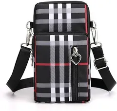 【在庫処分】[EOMECUIGAO] スマホポーチ レディース スマホバッグ スマホ ショルダーポーチ スマホポシェット 携帯ポーチ 小さめ 軽量 防水 (黒チェック)