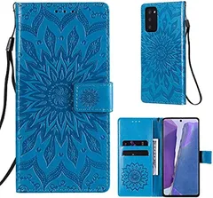 DEMUXI Samsung Galaxy 手帳型ケース サイドマグネット PU合皮 カード収納 TPU ストラップ付き スタンド機能(青,  Samsung Galaxy S20)
