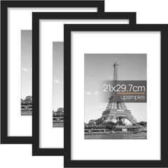 【特価セール】29.7x21cm a4 壁掛け式 3個セット額縁 A4 縦置き フォトフレーム ブラック 横置き可能 upsimples