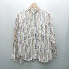 ◇ ⊇ URBAN RESEARCH ストライプ柄 スタンドカラー 長袖 シャツ サイズ38 ホワイト ベージュ系 メンズ レディース E  【1501160014788】