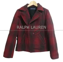 RALPH LAUREN ラルフローレン ライダースジャケット ブルゾン パデッドジャケット 裏地キルティング 中綿 マドラスチェック柄 ウール レッド系 7 レディース 極美品 中古 古着