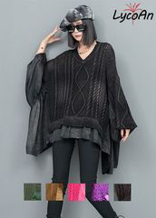 【LycoAn】バットスリーブニット ジーンズ ブリーチ加工 トップス セーター ルーズ モード系　【KBT】