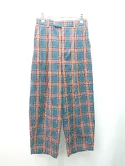 ◇ GLOBAL WORK チェック柄 ウエストゴム カジュアル テーパードパンツ サイズM ネイビー オレンジ レディース E  【1309040050150】