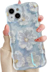 【特価商品】スマホケース ワイヤレス充電対応 耐衝撃 軽量 ストラップホール付き 薄型 アイフォン13 ウェーブ 花柄 ケース 可愛い 6.1インチ 韓国 対応 おしゃれ 13ケースTPUカバー - iPhone ライトブルー QLTYPRI