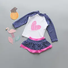 ☆ ブルー×ハート ☆ XXL ☆ キッズ長袖水着セット namizugik778 水着 女の子 セパレート 上下セット 上下 2点セット ラッシュガード 長袖 スカート キッズ 子供 かわいい 可愛い 子供水着 日焼け防止 女の子水着 ジュニア ジュニア水着
