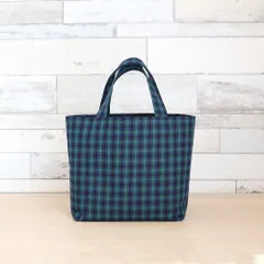 ファミリア風 緑チェック タータンチェック マチあり ミニトートバッグ ランチバッグ　サブバッグ　ミニバッグ ハンドメイド