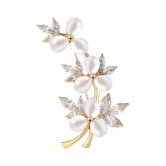 真珠花ブローチスワロフスキージルコン葉コサージュ胸飾り卒業式入学式結婚式用