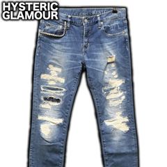 HYSTERIC GLAMOUR ストレッチ スタッズデニム クラッシュ ダメージ加工 S/約78cm スリム リペア デストロイ グランジ 00s y2k ヒステリックグラマー