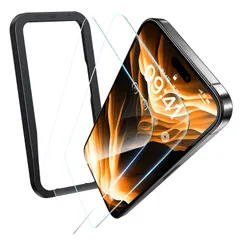 【人気商品】「高透過・低反射」NIMASO ガラスフィルム iPhone 15 Pro 専用 反射防止 強化ガラス フィルム 全面保護 航空宇宙材料 米軍規格 9H 高透過率 ガイド枠付き 2枚セット アイフォン 15 プロ 対応（6.1インチ） NSP23L