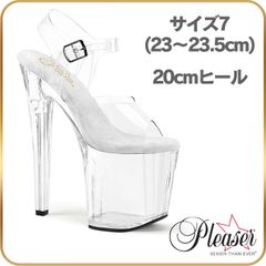23 23.5 cm Pleaser プリーザー クリアヒール 厚底 ヒール サンダル 約 20cm ヒール 透明 クリア サンダル ピンヒール ハイヒール 厚底 超厚底 アンクルストラップ ベルト ポールダンス 用 靴 女装 コスプレ コスチューム