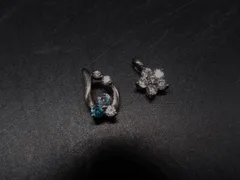 4℃ ヨンドシー SV925 ビジュー ドロップ フラワー トップのみ ネックレストップ 2点セット まとめ売り シルバー系×ブルー系 DJ3339