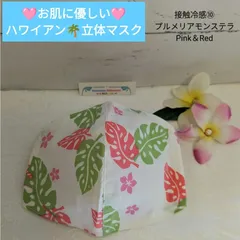 お肌に優しい🩷ハワイアンふわさら接触冷感立体マスクプルメリアモンステラPink＆Red ⑩