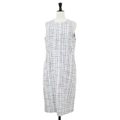 【新品】theory luxe セオリーリュクス ワンピース ホワイト ブルー サイズ:38(M) / ツイード ミディ ノースリーブ ワンピース / CREVON INGER ドレス Iライン コットン / トップス ドレス【レディース】