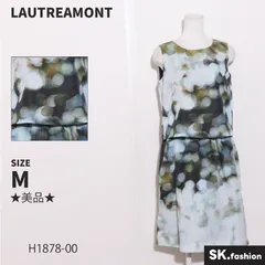 ★美品★ LAUTREAMONT ロートレアモン ワンピース　膝丈　ノースリーブ　総柄　華やか　ウエストゴム 　ホワイト　ブラック　 【H1878-00】 送料無料　古着　レディース