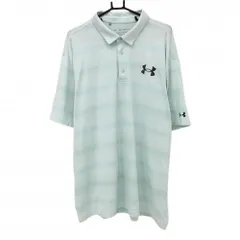 アンダーアーマー 半袖ポロシャツ ライトグリーン×白 ボーダー調 メンズ 2XL ゴルフウェア 大きいサイズ UNDER ARMOUR