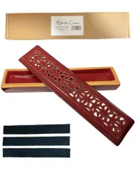 お香立て 【風水 金運 】横置き ふた付き 安全 おしゃれ シンプル インテリア 飛び散らない 香立 香炉 香皿 灰が飛ばない 陶器 インセンスホルダー (ボルドー) [ボルドー]