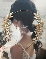 フラワーリーフパール小枝ヘッドドレスヘアアクセサリーウェディング結婚式♡新品