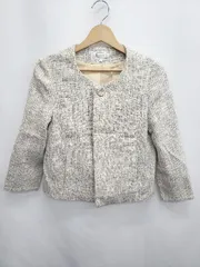 ◇ Θ ROPE PICNIC ツイード ラメ混 長袖 ノーカラージャケット サイズ38 ホワイト ゴールド マルチ レディース E  【1411070007865】