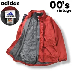 00s ヴィンテージ アディダス adidas フーデット ウィンド ジャケット 中綿 キルティング ライナー パフォーマンス ロゴ 山タグ M レッド x グレー メンズ