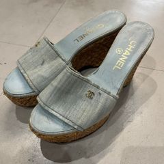 EB037 CHANEL グレー ストライプ サンダル 約22.5cm - メルカリ