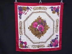 LANCEL ランセル シルク100% フラワー 花柄 大判 スカーフ ストール ショール レディース ボルドー系×マルチカラー DI9820