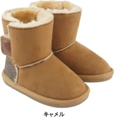 履かせやすいキッズ ムートンブーツ ショート 女の子 男の子 子供 スエード ファー ベビー ツィード コンビ マジック かわいい クリスマス プレゼント rio43839 キャメル 16.0cm