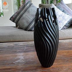 チーク フラワーベース （ブラック40cmB） 木製 シンプル 北欧 枝物 花器 花瓶 大きい 大型 おしゃれ 黒 モダン アジアン 雑貨 バリ 造花 置物 和室