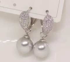 18K RGP プラチナ ダイヤ CZ パール リング ピアス yp5031
