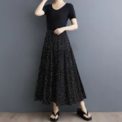 ロングスカート ドット フレア 春夏 レディース 水玉 マキシスカート 大きいサイズ マキシ ロング丈 落ち感 ウエストゴム ハイウェスト プリーツ ひらひら たっぷりフレア 着痩せ 可愛い シンプル 体型カバーHZQ1512