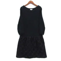 マッキントッシュフィロソフィー MACKINTOSH PHILOSOPHY ドッキング ニット ツイード 切替 ワンピース 長袖 ネイビー 紺 36