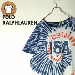 POLO RALPHLAUREN タイダイ柄Tシャツ 2XL 刺繍ロゴ A737 ビッグサイズ ビッグプリント TEAM USA ホワイト 白 ネイビー 紺色 総柄 ビッグシルエット 大きいサイズ ゆるダボ 薄手 ポロラルフローレン コットン 外出 普段着