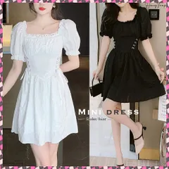 送料無料 スクエアネック ミニワンピース無地パフ袖 フェミニン膝上丈 半袖ワンピース レディース ウエストマーク サマーワンピ 白黒2WAY オフショルダーワンピきれいめ ワンピース 結婚式 夏ワンピース 韓国 セクシーワンピース