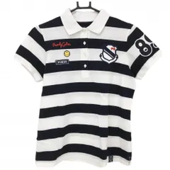 パーリーゲイツ 半袖ポロシャツ 白×ネイビー ボーダー ニコちゃん スマイル レディース 1(M) ゴルフウェア PEARLY GATES