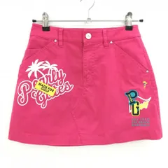 【美品】パーリーゲイツ スカート ピンク ヤシの木 複数ワッペン レディース 00(XS) ゴルフウェア PEARLY GATES