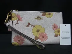 ■美品■ COACH コーチ C9037 スモール リストレット 花柄 レザー ポーチ マルチケース 小物入れ レディース アイボリー系  DI8560